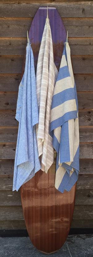Natural/Blue Linen Towel